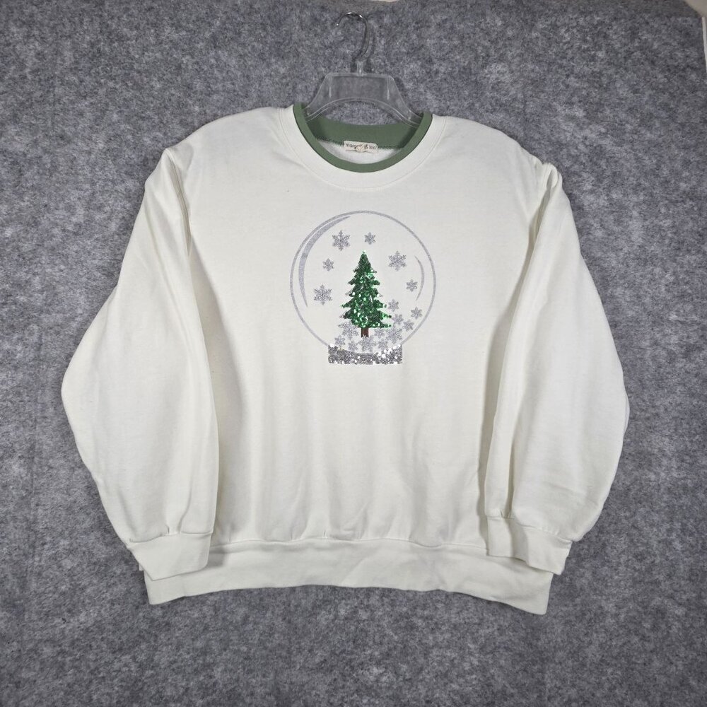 Margaux & Lexi Christmas Sweatshirt  Crewneck Snow Globe Tree Sequins Size XXL